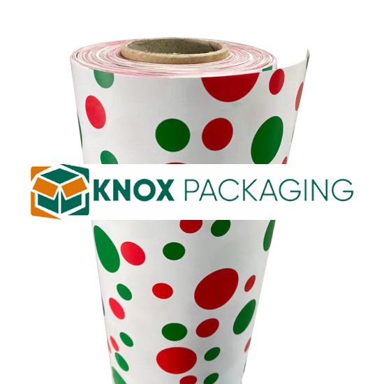 Wrapping Paper Roll 500mm X 60m Red Green Dots 80GSM