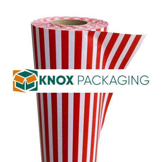 Wrapping Paper Roll 500mm X 60m Red White Stripe 80GSM