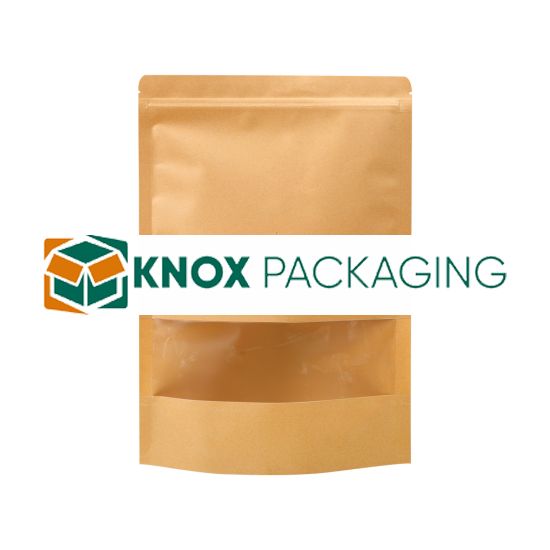 500x Kraft Paper Stand Up Pouches with Window-Coated-150x230mm 130um