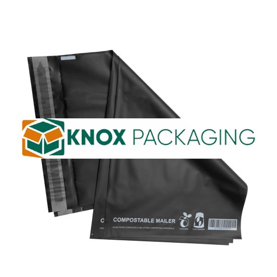 500pcs Black Compostable Satchels 220x355mm 65Mic