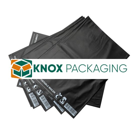 500pcs Black Compostable Satchels 350x480mm 65Mic
