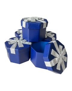 Octagonal Blue Gift Box with Silver bow 1pcs