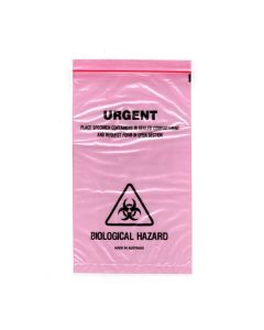 100x Red Tint URGENT Specimen Bag 160x255mm 45um
