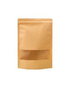 500x Kraft Paper Stand Up Pouches with Window-Coated-120x200mm 130um