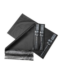 500pcs Black Compostable Satchels 265x380mm 65Mic